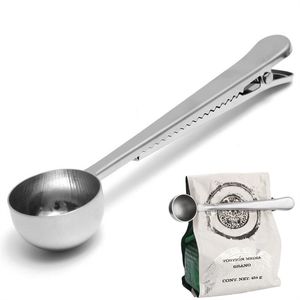 Hot sales 1 Pc Zilver Rvs Gemalen Koffie Thee Maatlepel Met Zak Seal Clip Professionele Keuken Bar Tool