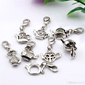 Hot sales! 160 stks antieke zilveren legering gemengde theepot charms met kreeft sluiting fit bedelarmband 8- stijl DIY-sieraden