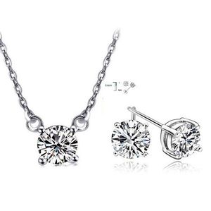 Ventes chaudes 18K Or Platine Plaqué Mode Femmes Ensembles de Bijoux Véritable Cristal Autrichien Solitaire Pendentif Collier Boucles D'oreilles pour les femmes