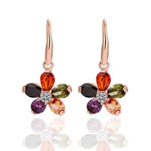 Offres spéciales 18K plaqué or Rose femmes fleur boucles d'oreilles véritable cristal autrichien mode boucles d'oreilles bijoux pour les femmes