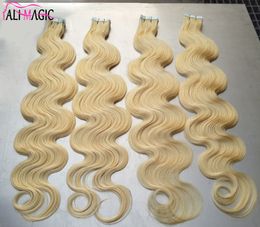 Schoonheid huid inslag tape haarextensions 100g goedkope menselijke haar blonde braziliaanse lichaam golf juan cheng ali magische fabriek groothandel