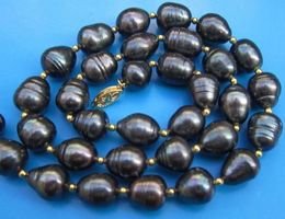 Hot Sales 20 inch 11-13mm Natural Tahitian Black Pearl Necklace 14k Gold Clasp