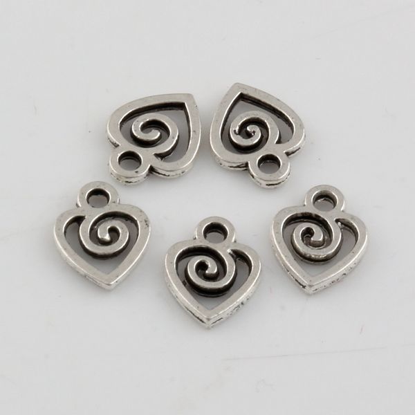 Ventas calientes ! 500 Uds. Colgantes de dijes de corazón de remolino de plata antigua de aleación de Zinc 7x 9,5mm joyería DIY