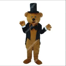 Venda quente urso em terno preto mascote traje personagem dos desenhos animados roupas halloween natal fantasia vestido de festa tamanho adulto aniversário ao ar livre roupa terno
