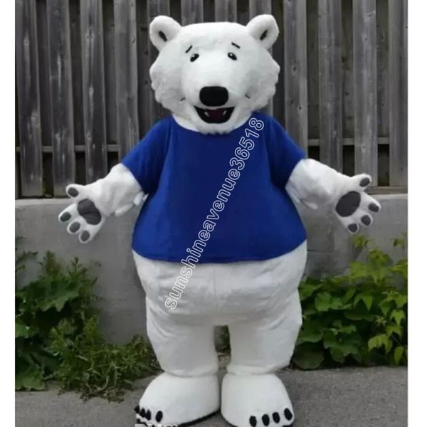 Ventes chaudes Blue Tshirt Polar Bear Mascot Costume Top Cartoon Anime THEME CARNIVAL UNISE ADULTES Taille de Noël Fête d'anniversaire