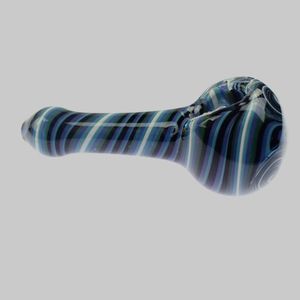 Pipe cuillère artistique en verre borosilicaté de 4,2 pouces - Conception de totem à texture bleue à trois spirales