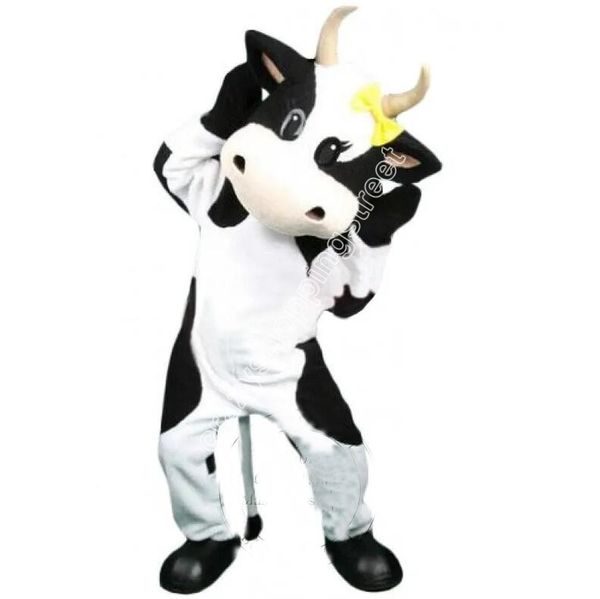 Ventes chaudes Costume de mascotte de vache mignonne tenues de personnage de dessin animé Costume de Noël adultes taille fête d'anniversaire tenue en plein air accessoires publicitaires