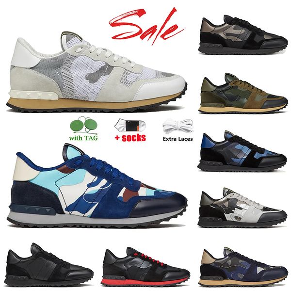 Ventas calientes Diseñador Rockrunner Camo Zapatos casuales originales Top Cuero Camuflaje Suela de goma Militar Verde Triple Negro Blanco Gris mujeres hombres Zapatillas planas al aire libre