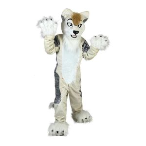 Hot Sales Gray Fox Dog Husky Mascot Kostuum Top Cartoon Anime Thema Karakter Carnaval Unisex volwassenen Maat Kerstfeest Beroepsfeestje Outdoor Outfit Suit