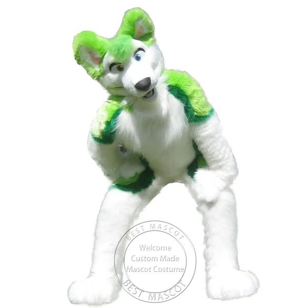 Gran oferta, disfraces de Mascota de Husky verde, trajes peludos, traje de utilería de cuerpo completo de anime para fiesta