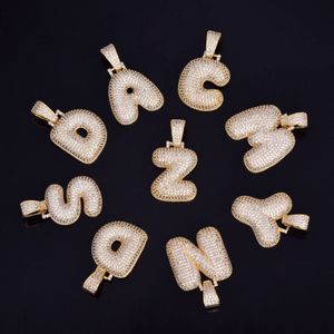 A-Z Nombre personalizado Bubble Letters Collares Colgante Bling Cubic Zircon Hip Hop Jewelry 2 colores con cadena cubana Ventas calientes