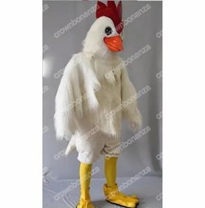 Ventes chaudes longues Costume de mascotte de poulet en peluche Halloween Christmas Fancy Party Robe Cartoonfancy Robe Carnival Unisexe Adults Tenue