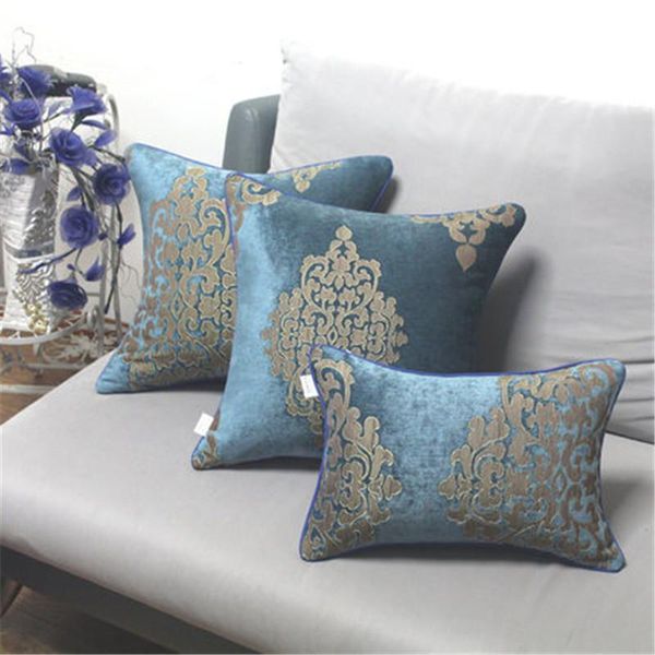 Ventes chaudes de luxe bleu élégant européen chenille jacquard housse de coussin taie d'oreiller canapé/coussin de voiture/oreiller fournitures de textiles de maison