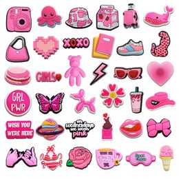 Gran oferta de accesorios de abalorios para zapatos de PVC para niñas, color rosa, para pulseras de cocodrilo, decoraciones, hebilla de fútbol, regalos de fiesta para niñas y mujeres