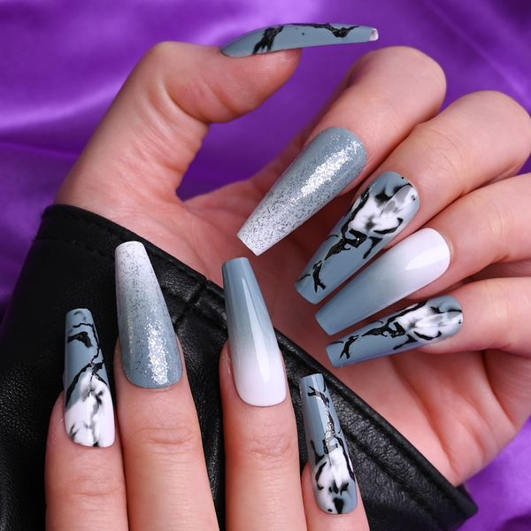 Gran oferta de uñas postizas, uñas postizas, muy hermosas, impresionantes, estilo mármol