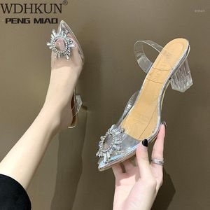 Chaud même-PVC sandales femmes pointu cristal clair coupe talons aiguilles Sexy pompes chaussures d'été Peep Toe femmes pompes taille 431