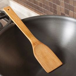 Heet verkoop 100 stks Eco Natural Bamboo Turners met lange hendel niet stickt pot koken bakken ei steak vis kookgerei keuken accessoires