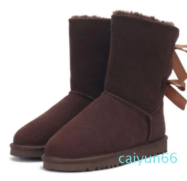 Vente chaude Aus bow femmes bottes de neige garder au chaud botte en peau de vache en peau de mouton en peluche bottes de fourrure sac à poussière carte fine cadeau de noël de qualité supérieure