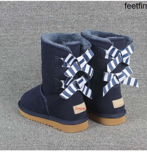 Vente chaude AUS court 2 Bow femmes bottes de neige Zebra Stripes bowknot garder au chaud en cuir véritable en peau de mouton cadeaux d'anniversaire de Noël G32