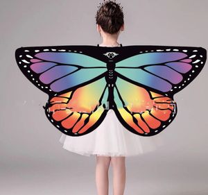 Hot verkopen goedkope kinderen vlinder wraps kostuum monarch vlindervleugels feeënjaalmeisje's zachte stof mantel podium show outfit roze paars