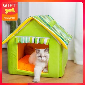 Hot Sell Dog Pet House Cat Lit pour chiens Tapis Canapés Chenil Lits Chats Petits Chiens Moyens Extérieur Rayures Détachables Couverture Produits LJ201028