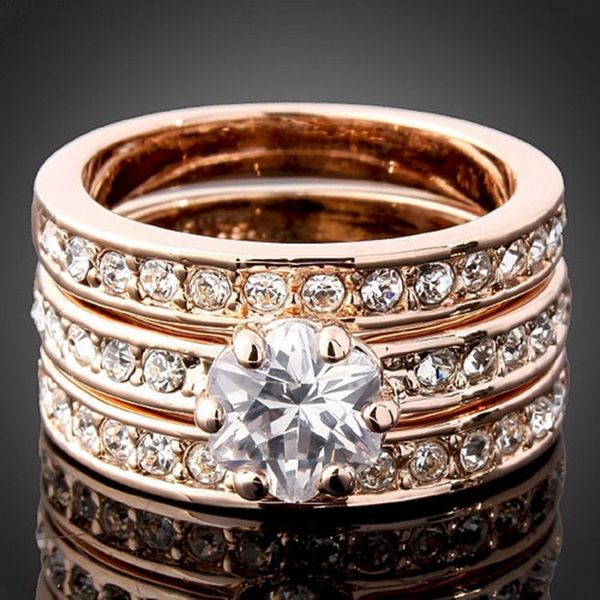 Anillo de piedras preciosas de moda, anillo de diamante, anillo de combinación de diamantes de alta calidad con circonita de cristal fino dorado para mujer