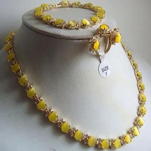 Heet verkoop fijne gele opaal ketting ring armband oorbel set