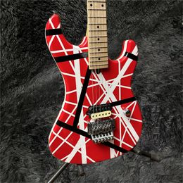 Heet verkoop goede kwaliteit Edward Eddie Van Halen Rode Franken Elektrische Gitaar Zwart Witte Strepen, Vorm Maple Hals, Floyd Rose Tremolo gratis verzending Muziekinstrumenten