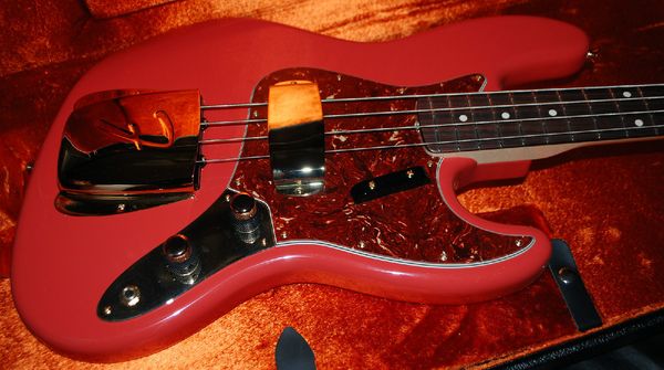 ¡Oferta! Guitarra eléctrica de buena calidad 60 Jazz Bass Stack Knob J Fiesta Red Gold Hardware, tapa de cabeza pintada. - Instrumentos musicales