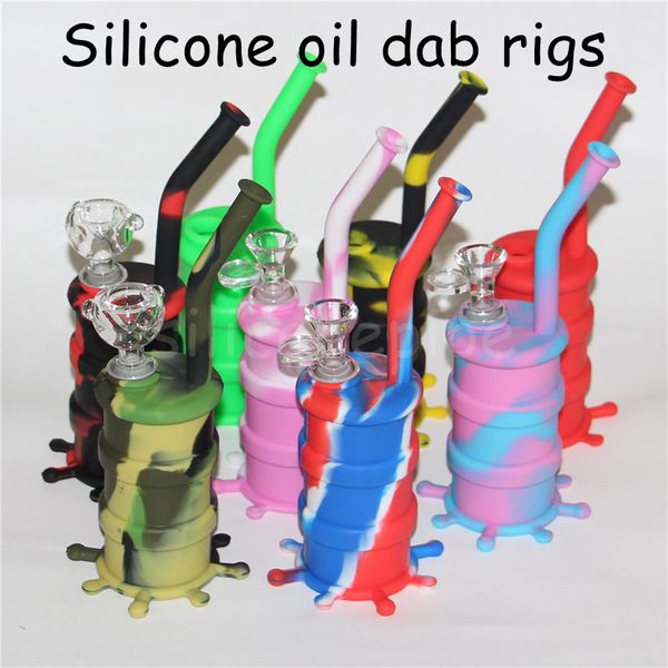 Vendre les nargues à chaud Silicon Water Tournes en silicium Bongs Joix 14,4 mm longs Bangs en verre coloré Silicone Barrel Rigs Dhl gratuit