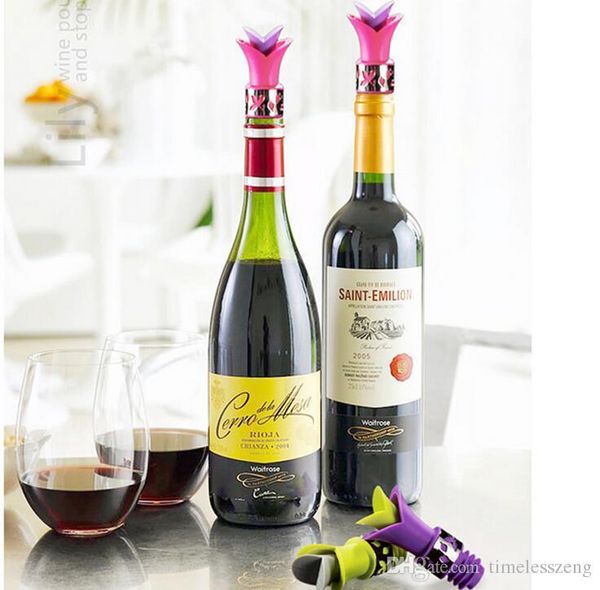 Hot vendre Lily Bouteille de vin Stoppers protection de l'environnement silicone de qualité alimentaire Outils vin Bar Durable pourer