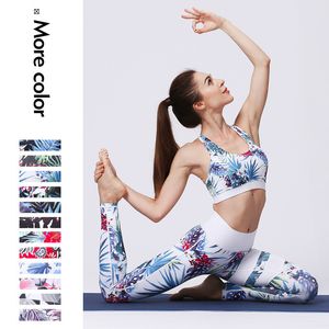 Hot Sell print yoga fitness tracksuits voor dames gym naadloze mouwloze vestbeha en jogging leggings sport 2 -delige sets th1024