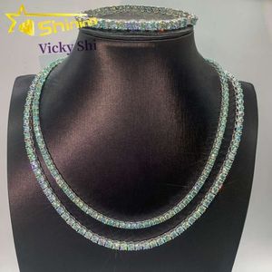 Vendre à chaud Sier Hip Hop Jewelry Pass Diamond Tester Green Blue Blue Moisanite Moisanite Tennis Chain Bracelet Collier