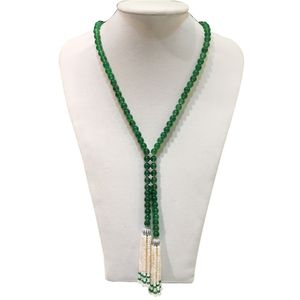 Collier long en perles d'eau douce blanches naturelles, super beau, avec pompon en jade vert de 8mm, chaîne de pull, 80-90cm, offre spéciale