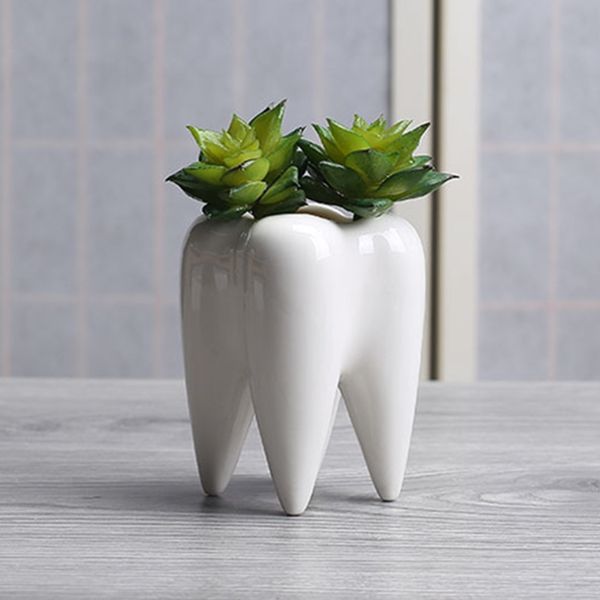 Maceta de cerámica con forma de dientes, macetero suculento, mini decoración blanca bonita de flores para jardín, decoración interior de escritorio de oficina