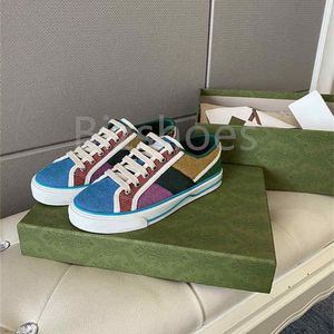 Tennis 1977 Multicolor Low-Top Schoen Heldere Kleuren Canvas Casual Sneakers Groene en Rode Web Veterschoenen Vintage Luxurys Schoenen