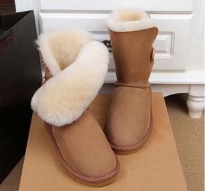 Vente chaude en peau de mouton imperméable AUSG 5803 Bouton court femmes bottes de neige garder au chaud botte femmes bottes chaussures d'hiver avec carte sac à poussière Transbordement gratuit