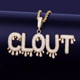 Nieuwe A-Z Heren Custom Naam Kleine Druppel Bubble Letters Hangers Kettingen Ice Out Cubic Zirkoon Hip Hop Sieraden Wit Tennis Ketting 18 inch Goud