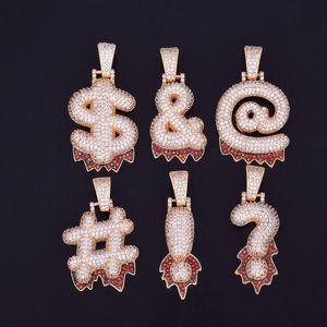 Aangepaste naam Heren Symbool Kettingen Hanger Hip Hop Sieraden Rode Druppel Amerikaanse Dollar Charm Ice Out Cubic Zirkoon Twee Kleurengeschenken