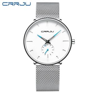 Vendeur chaud Crrju Top marque de luxe montre à quartz hommes décontracté noir japon montre à quartz en acier inoxydable visage ultra mince horloge mâle Relogio nouveau