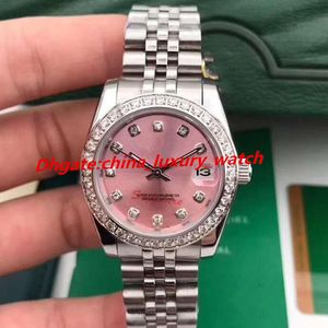 Hete verkoper mode heren dameshorloge Mechanisch automatisch 36MM Diamond bezel Saffier Dames dress watches Roestvrijstalen armband waterdicht Polshorloge