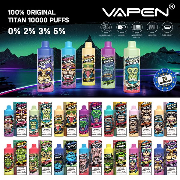 Original VAPEN TITAN Puff 10000 Jetable Vape Pen Pod Dispositif 10000 Puff Razz Bar Puff 10K Rechargeable 20ml Rechargé e cigarette airflow vapes Entrepôt Local