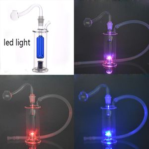 Vendre à chaud de 10 mm Femelle Brûleur à huile Bong Pipes d'eau avec une matrice de lumière LED Perc de carré de pyrex épais pour fumer avec un tuyau de brûleur d'huile de verre mâle