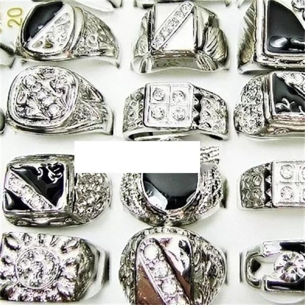 Venta caliente 10 piezas de diamantes de imitación checos esmalte plateado anillos para hombre joyería de moda al por mayor