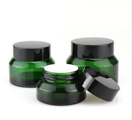 Heet verkopen 15 g 30 g 50 g bruine groene cosmetische potten handgezichtspakkingsflessen met zwarte deksels schuine schouderglazen crème flessen JL028