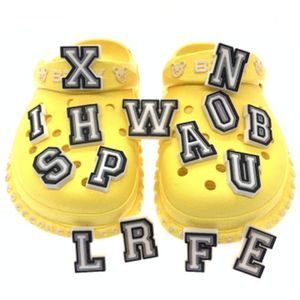 Hot Selling 1PCS Black White Alphabet Shoes Charms Silicone Croc Accessories Kids X-mas Gifts Wristband Hole Slipper Decor