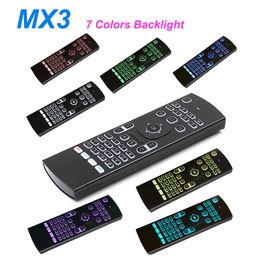 Vente chaude 2.4G Télécommande MX3 7 Couleurs Rétro-Éclairage Mini Clavier Sans Fil Et Air Souris pour Android tv Box