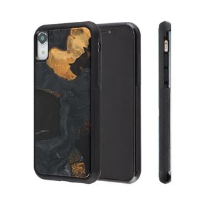 Coques de téléphone résistantes à l'eau pour iPhone 11 12 Pro 8 9 Plus X XR XS Max Designs Real Black Resin Wooden TPU Dirt-resistant Shockproof Back Cover