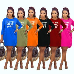Femmes à manches longues Jupe de loisirs Home Offset Spot Stylist Solid Color Letter Impression Robes de haute qualité 2021 Vêtements de printemps et d'automne