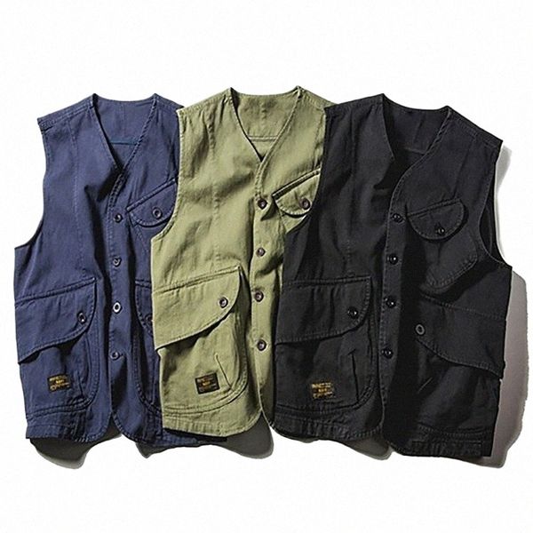 Vente chaude 2022 Tendance américaine Multi-poche Outillage Gilet Court Japonais Rétro Veste Casual Veste Top Vêtements pour hommes s4nu #